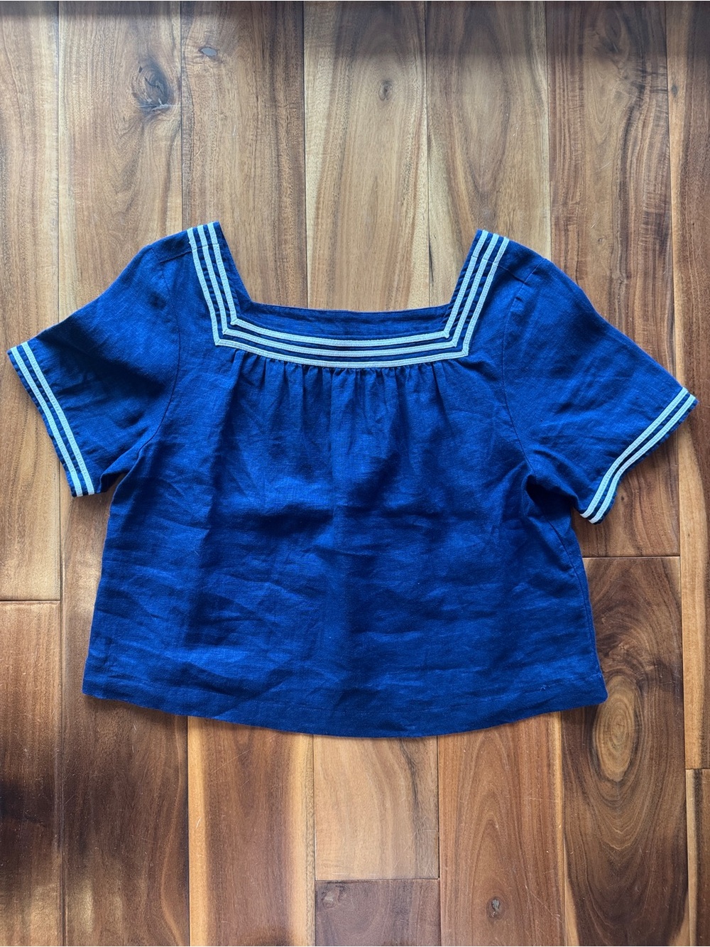 J.crew Navy Square-Neck Sailor Top with White Trim